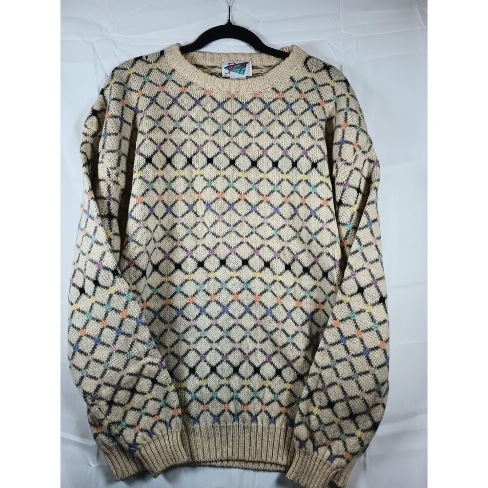 Vintage Men's Sweater 1980's (Cream/Assorted Colors) Diamond Pattern Pazzo!